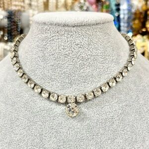 Vintage Clear Rhinestone Crystal Round Cut Silver Tone Choker Necklace